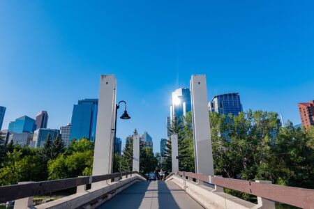Calgary, AUG 3:  Morning view of the Bow River Pathway on AUG 3, 2019 at Calgary, Canadaのeditorial素材