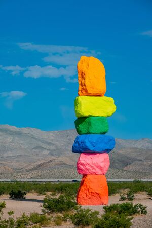 Morning view of the Seven Magic Mountains at Nevadaの写真素材