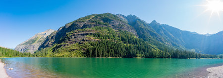 Morning view of the Avalanche Lake at Glacier National Park, Montana