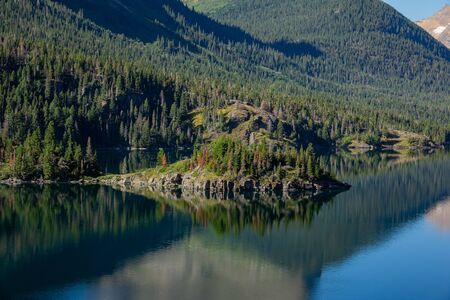 Morning view of the Saint Mary Lake at Glacier National Park, Montanaの写真素材