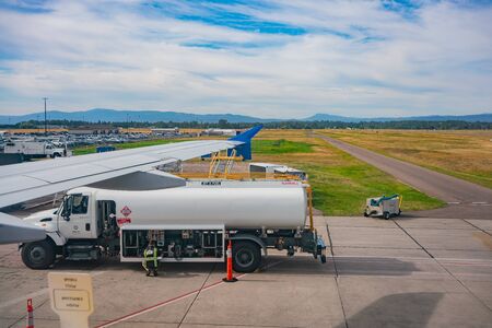 Montana, AUG 29: Exterior view of the Glacier Park International Airport on AUG 29, 2019 at Kalispell, Montanaのeditorial素材