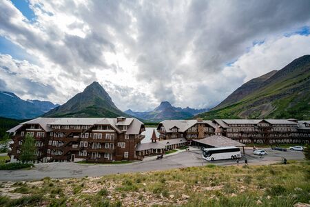 Montana, AUG 25: Many Glacier Hotel of the famous Glacier National Park on AUG 25, 2019 at Montanaのeditorial素材