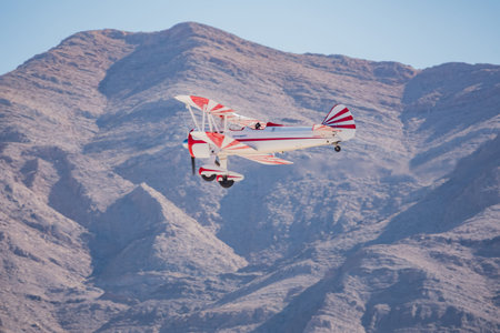 Las Vegas, NOV 17:  Boeing-Stearman Model 75 demo in USAF Air show at Nellis Air Force Base on NOV 17, 2019 at Las Vegas, Nevadaのeditorial素材