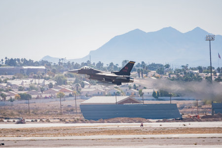 Las Vegas, NOV 17:  F-16 Falcon flying demo in USAF Air show at Nellis Air Force Base on NOV 17, 2019 at Las Vegas, Nevadaのeditorial素材