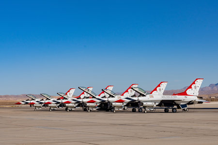 Las Vegas, NOV 17:  Thunderbirds F-16 demo in USAF Air show at Nellis Air Force Base on NOV 17, 2019...