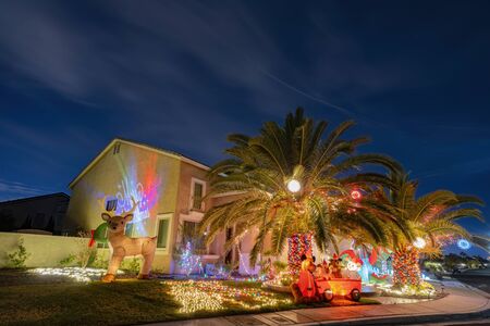 Christmas lights, decoration of a house at Las Vegas, Nevadaの写真素材