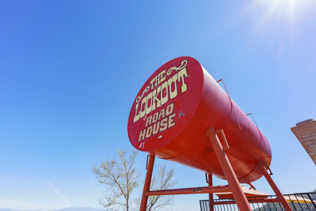 California, MAR 12: Big red tank of the Lookout Roadhouse restaurant on MAR 12, 2017 at California