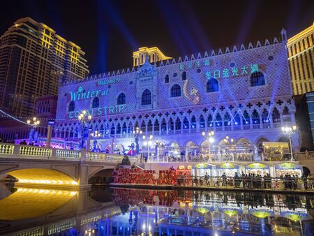 Macau, DEC 25: Exterior night view of The Wynn Casino on DEC 25, 2013 at Macau, Chinaのeditorial素材