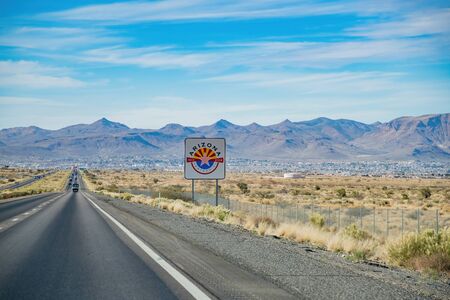 Morning sunny view of highway and nature scenic view at Arizonaの写真素材