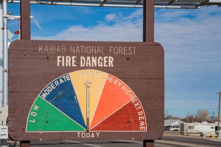 Sign of the Kaibab National Forest Fire danger indicator at Williams, Arizonaの写真素材