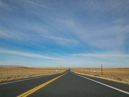 Morning sunny view of highway and nature scenic view at Arizona
