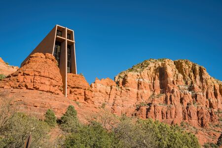 Exterior view of the famous Chapel of the Holy Cross at Sedona , Arizonaの写真素材