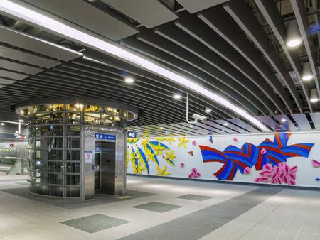 Taipei, NOV 28: Night interior view of the Daan Forest Park metro station on NOV 28, 2013 at Taipei, Taiwanのeditorial素材