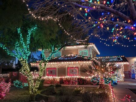 Las Vegas, DEC 19: Night view of many Christmas decoration of a house on DEC 19, 2019 at Las Vegas, Nevadaのeditorial素材
