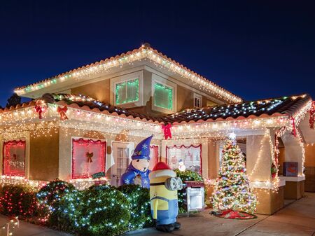 Las Vegas, DEC 19: Night view of many Christmas decoration of a house on DEC 19, 2019 at Las Vegas, Nevadaのeditorial素材