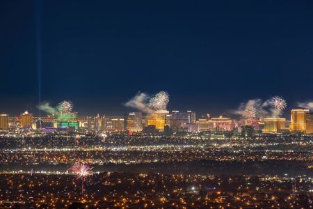 Las Vegas, JAN 1: Night fireworks of the New Year's Eve on JAN 1, 2020 at Las Vegas, Nevadaのeditorial素材
