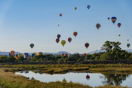 Morning view of the famous Albuquerque International Balloon Fiesta event at New Mexicoの写真素材