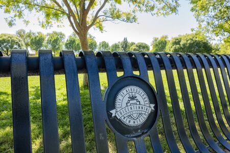 Albquerque, OCT 5: Metal brench showing the Tigux Park sign on OCT 5, 2019 at Albquerque, New Mexicoのeditorial素材