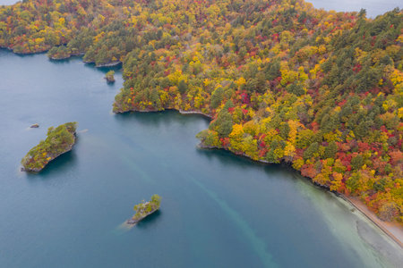 Aerial view of the Lake Towada at Aomori, Japan
