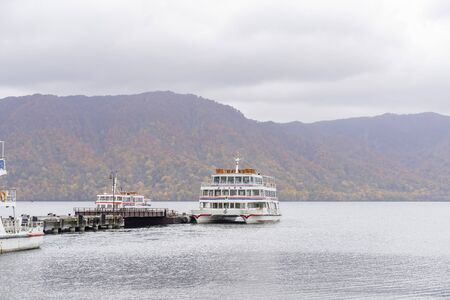 Aomori, OCT 24: Cruise parked at the Lake Towada harbour on OCT 24, 2019 at Aomori, Japanのeditorial素材
