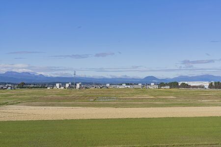 Morning high angle view of the rural cityscape near Sendai, Japanのeditorial素材