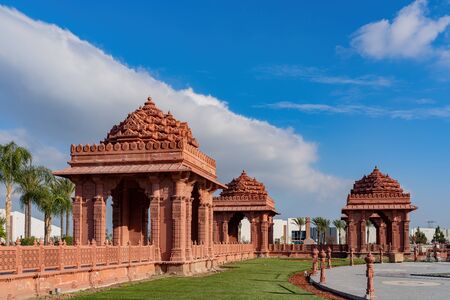 Exterior view of the famous BAPS Shri Swaminarayan Mandir at Chino, Californiaの写真素材