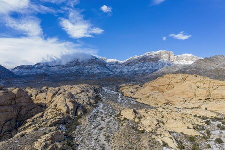 Winter snowy landscape of the famous Red Rock Canyon National Conservation Area near Las Vegas, Nevadaの写真素材