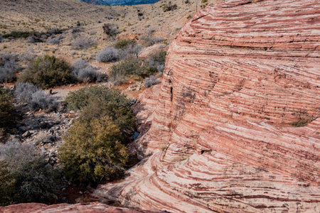 Winter snowy landscape of the famous Red Rock Canyon National Conservation Area near Las Vegas, Nevadaの写真素材