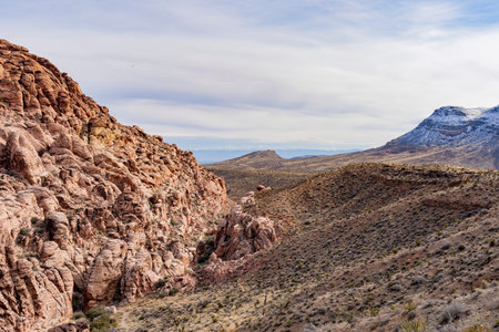 Winter snowy landscape of the famous Red Rock Canyon National Conservation Area near Las Vegas,...