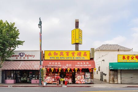 Los Angeles, Jan 16: Morning view of some traditional stores in Chinatown area on JAN 16, 2020 at Los Angeles, Californiaのeditorial素材