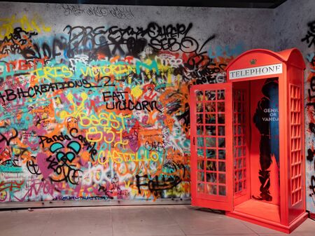 Las Vegas, Jan 26: Red telephone booth art display on JAN 26, 2020 at Las Vegas, Nevadaのeditorial素材