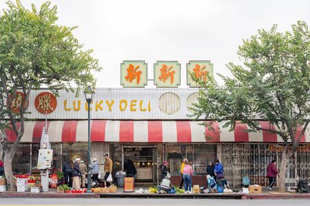 Los Angeles, Jan 16: Morning view of some traditional stores in Chinatown area on JAN 16, 2020 at Los Angeles, Californiaのeditorial素材