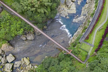 Aerial view of the Danlan Suspension Bridge at Taipei, Taiwanの写真素材