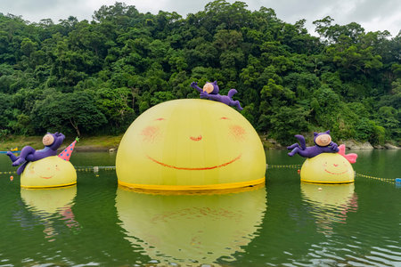 Taipei, OCT 28: Afternoon view of the Jimmy Liao's moon art on OCT 28, 2019 at Taipei, Taiwan
