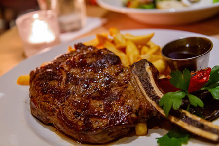 Close up shot a plate of delicious steak and french fries, ate at London, United Kingdom