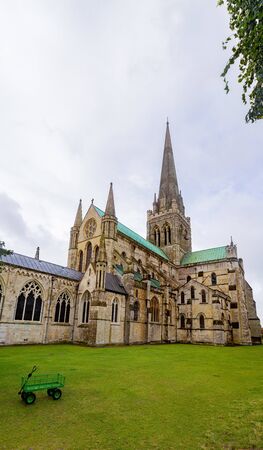 Cloudy exterior view of the Chichester Cathedral at United Kingdomの写真素材