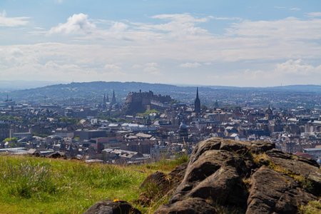 High angle view of the cityscape from Holyrood Park Holyrood Park at Edinburgh