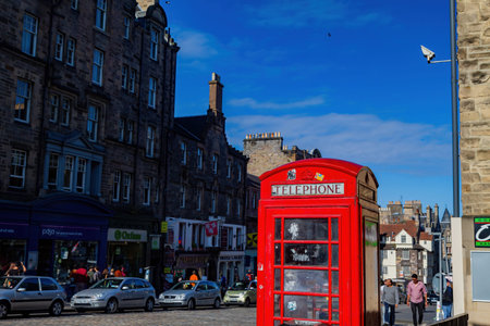 Edinburgh, JUL 11: Red telephone booth in the Edinburgh downtown on JUL 11, 2011 at Edinburgh