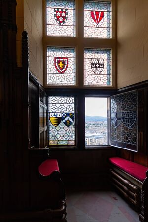 Edinburgh, JUL 12: Interior view of the colorful window of Edinburgh Castle on JUL 12, 2011 at Edinburghのeditorial素材
