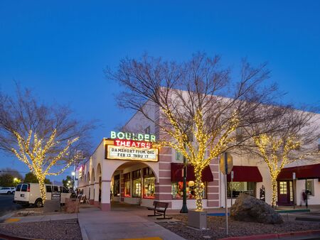Boulder City, FEB 13: Exterior night view of the Boulder Theatre on FEB 13, 2020 at Boulder City, Nevadaのeditorial素材