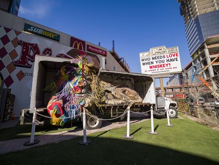 Las Vegas, FEB 14: Cute lion art on the Fremont Street Experience area on FEB 14, 2020 at Las Vegas, Nevadaのeditorial素材