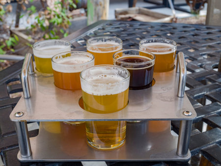 Close up shot of many colorful glass of beer at Las Vegas, Nevada