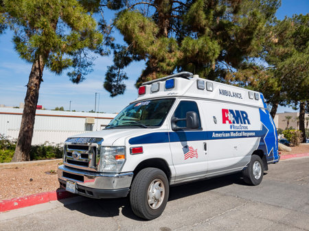 Las Vegas, MAR 4, 2020 - Exterior view of a American Medical Response truck in UNLVのeditorial素材
