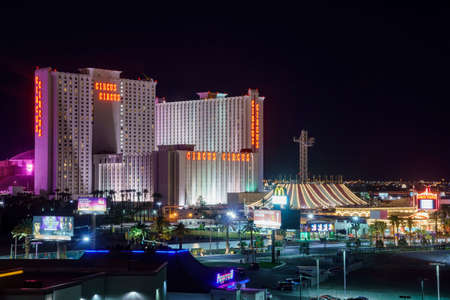 Las Vegas, APR 28, 2017 - Night high angle view of the famous Circus Circusのeditorial素材