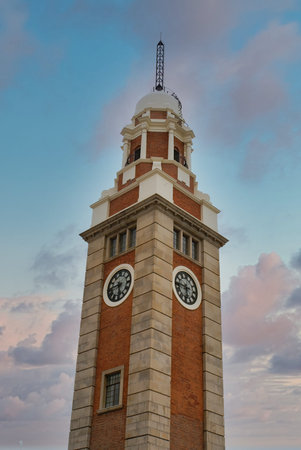 Afternoon view of the Former Kowloon-Canton Railway Clock Tower at Hong Kong, China