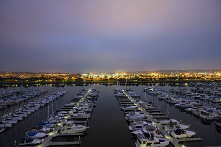 Night High angle view of a harbor at San Diego, Californiaの写真素材