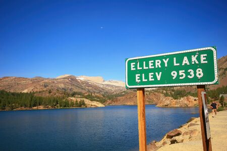 Sign of the Elery Lake at Inyo, Californiaの写真素材