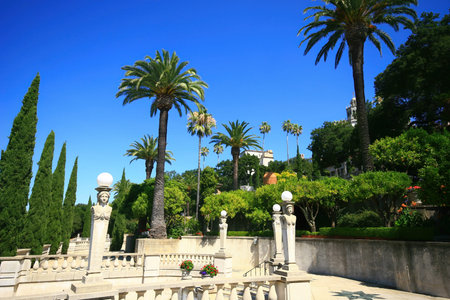 San Simeon, AUG 16, 2009 - Sunny view of Hearst Castle's gardenのeditorial素材