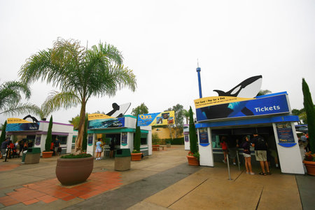 San Diego, AUG 19, 2009 - Cloudy view of the ticket booth of SeaWorld San Diego