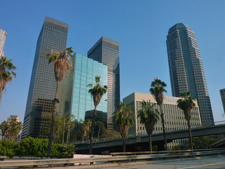 Los Angeles, AUG 17, 2009 - Afternoon sunny view of the downtown cityscape